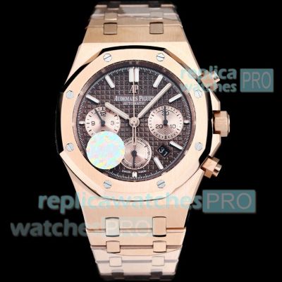 Replica HBF Audemars Piguet Royal Oak Rose Gold Case Brown Dial Swiss 7750 Chronograph Watch 